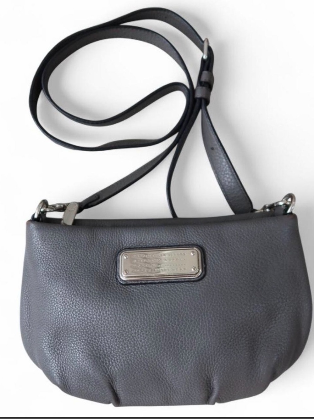 Marc Jacobs Gray Pebbled Leather Crossbody with Silver Logo Plate